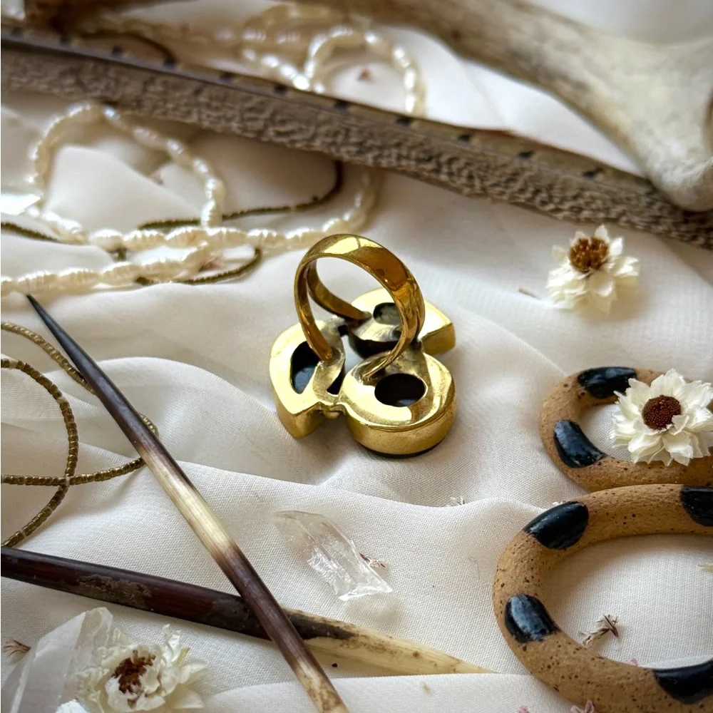 Triple Precious Gemstone Set Gold Plated Sterling Silver Statement Ring